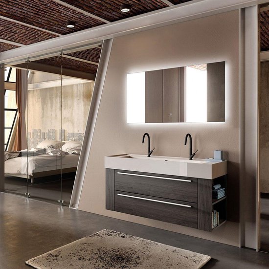 Diamond Line Kiki - Badkamerspiegel met LED Verlichting en Verwarming - 120x60 - Rechthoek - Touch Lichtschakelaar - Dimbaar - Luxurysanitair