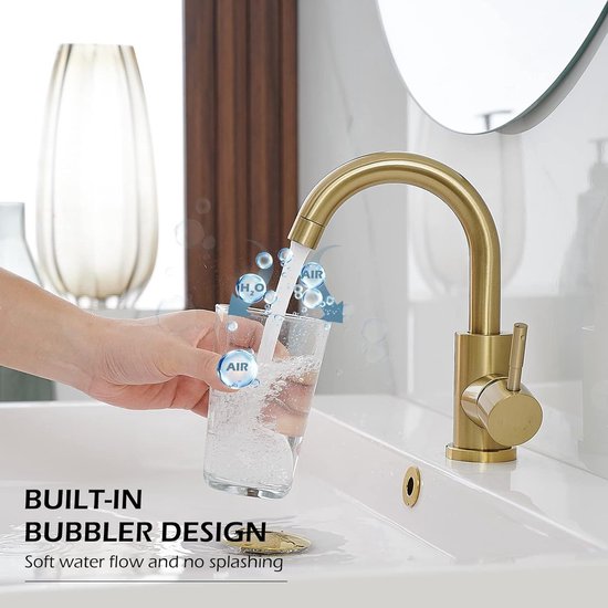 Wastafel Kraan  360° Draaibare Mengkraan RVS Goud - Luxurysanitair
