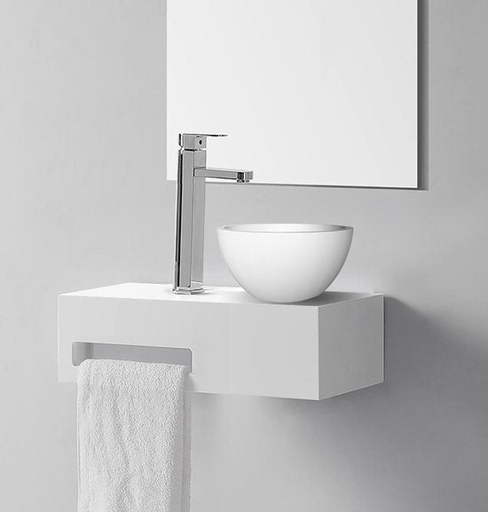 Diamond Line Lora Fonteinset Links Mat Wit Rechthoek 40x21.3x10cm Incl. Waskom Mat Wit - Luxurysanitair