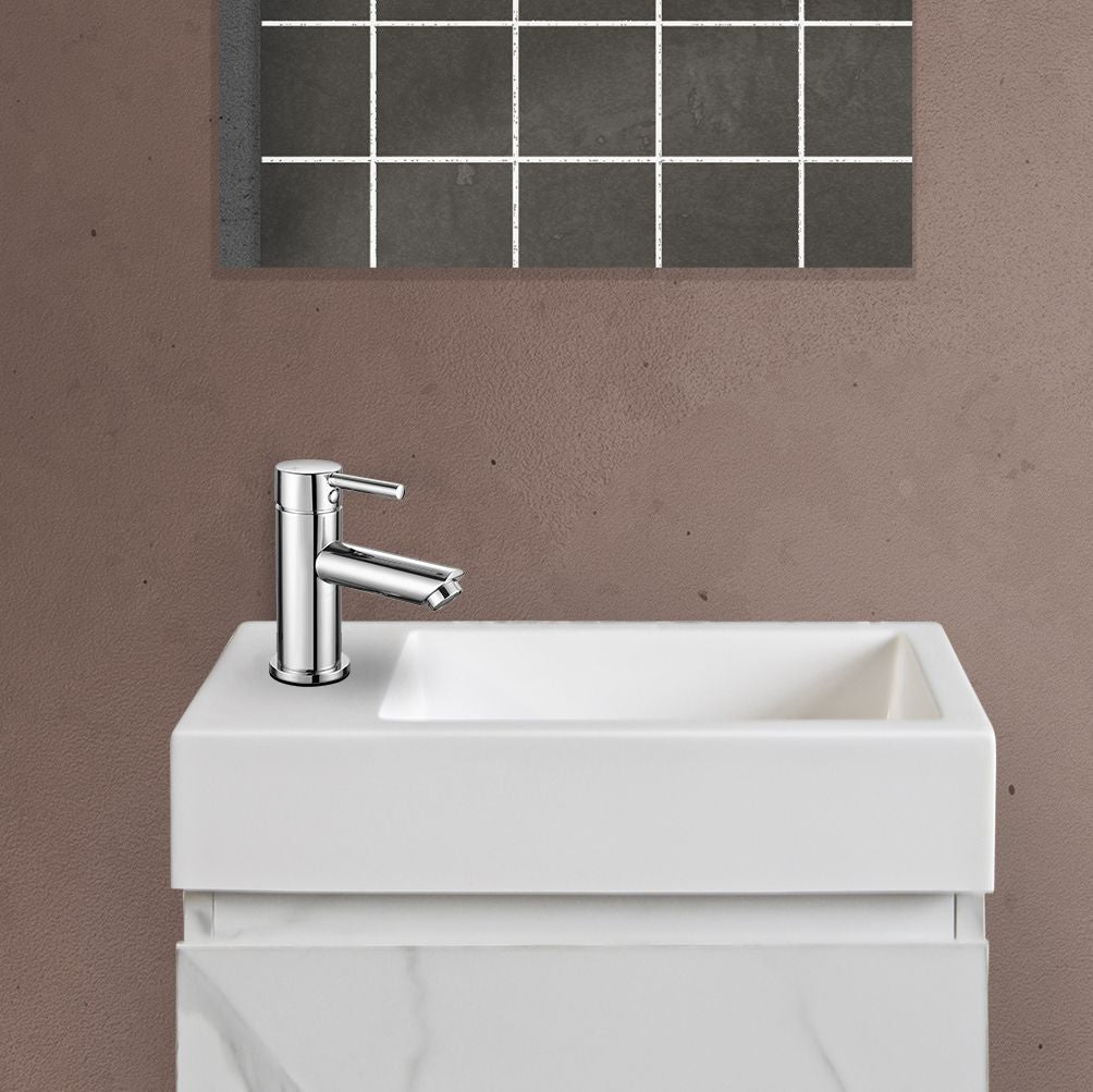 Aloni Fontein Zonder Overloop Kraangat Links of Rechts Kuntsmarmer 40x10,5x22,5cm - Mat Wit - Luxurysanitair
