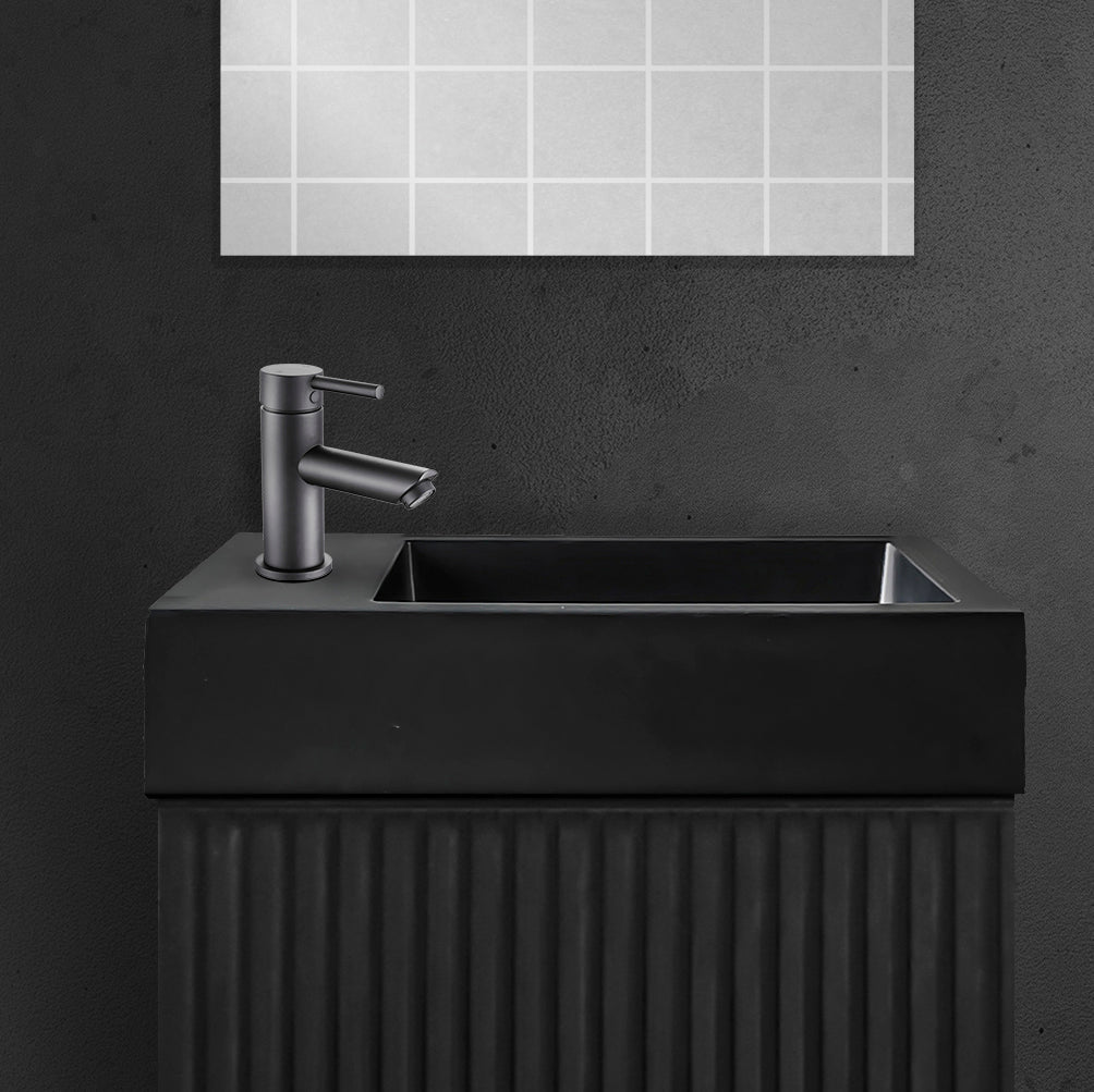 ALONI FONTEIN - ZONDER OVERLOOP - KRAANGAT LINKS OF RECHTS - KUNSTMARMER - 40X10,5X22,5CM - MAT ZWART