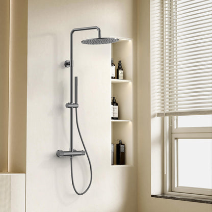 STRIA REGENDOUCHESET - THERMOSTATISCH - COOL TOUCH - HOOFDDOUCHE 30 CM - OPBOUW - KNOPPEN MET VERFIJNDE RIBBELSTRUCTUUR - GUNMETAL (PVD)