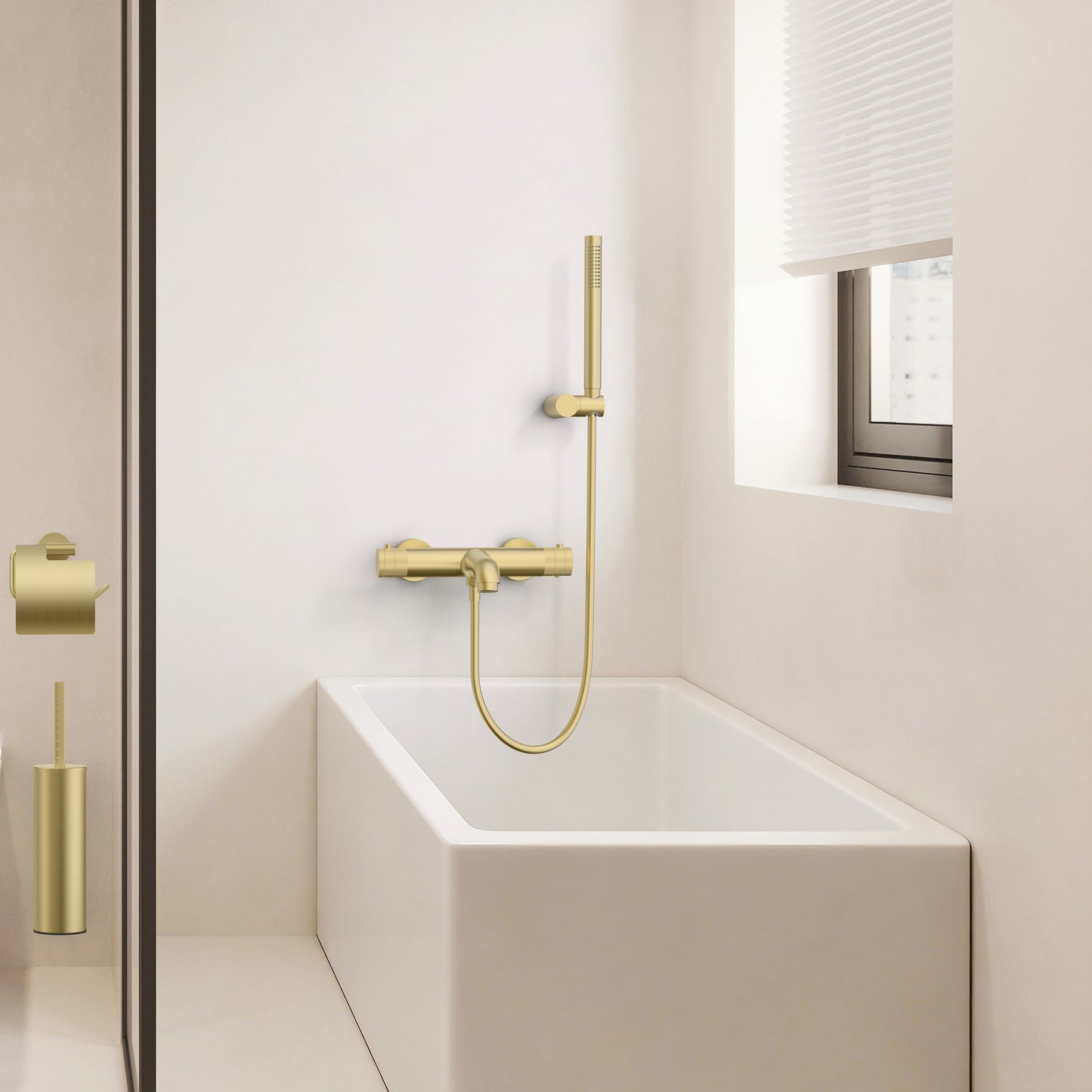 STRIA BADMENGKRAAN - THERMOSTATISCH - OPBOUW - KNOPPEN MET RIBBELSTRUCTUUR - GEBORSTELD GOUD (PVD)