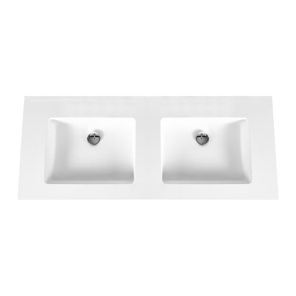 Aloni Solid Surface Dubbele Wastafel Zonder Kraangat (120cm) - Wit - Luxurysanitair