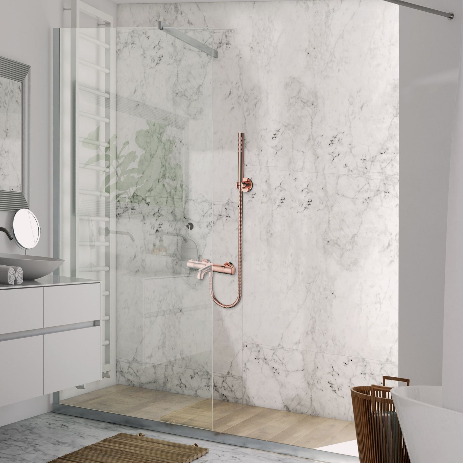 Aloni Bad En Douchemengkraan Thermostatisch Met Doucheslang - 150 CM - Luxurysanitair