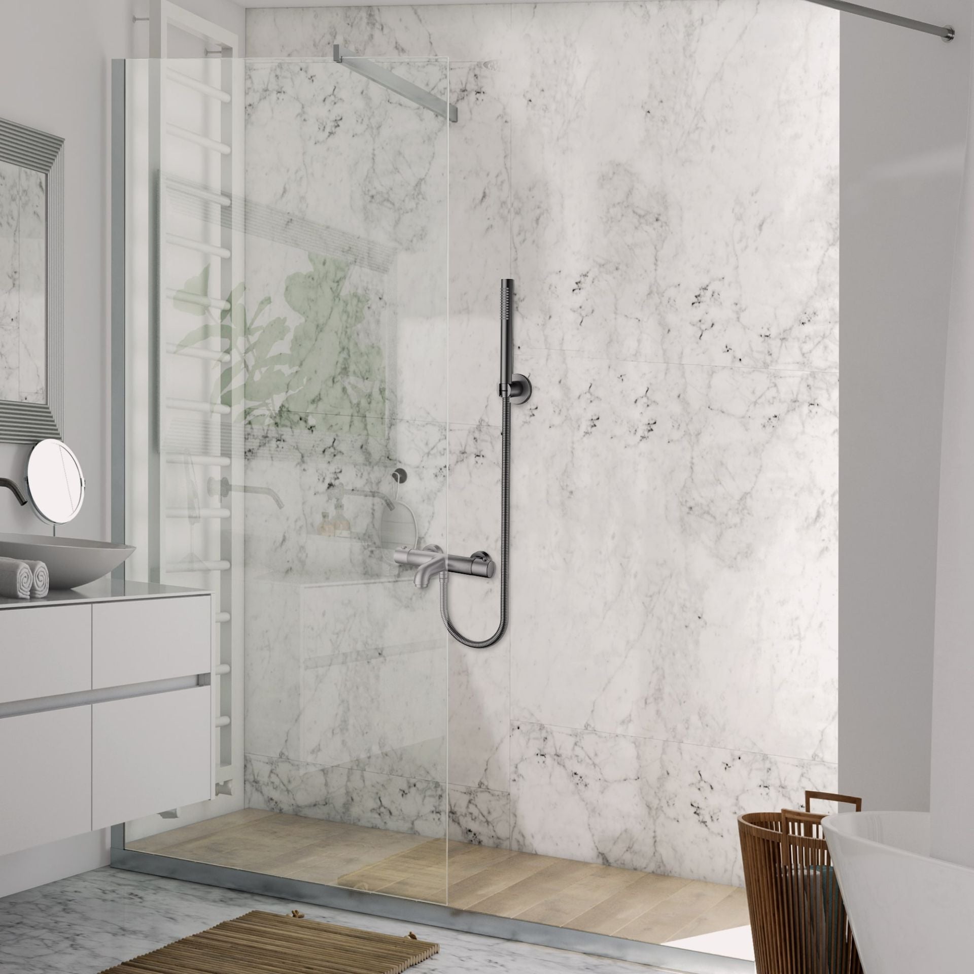 Aloni Bad En Douchemengkraan Thermostatisch Met Doucheslang - 150 CM - Luxurysanitair