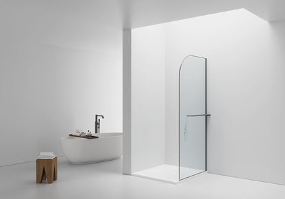 Curvy Inloopdouche Met Handdoekhouder  Omkeerbar 8mm Veiligheidsglas 100x200cm - Helder Glas - Luxurysanitair