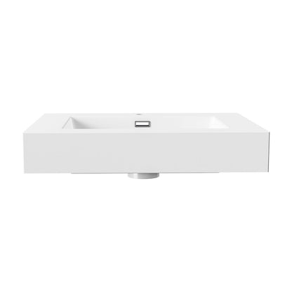 Aloni Wastafel 1 Wasbak Overloop 1 Kraangaten Kunstmarmer 60x10x46cm - Glanzend Wit - Luxurysanitair