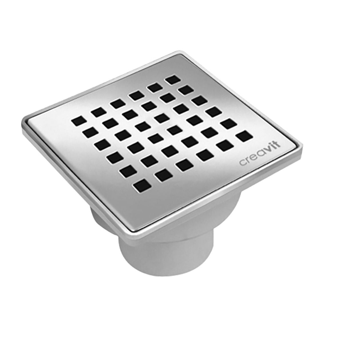 Creavit Vloersifon in PVC Met Inox Rooster Uitgang Verticaal 15x15 Ø50 - Luxurysanitair