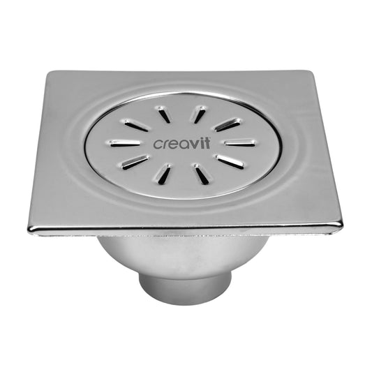 Creavit Vloersifon Uitgang Verticaal Volledig in RVS 15x15 Ø50 - Luxurysanitair