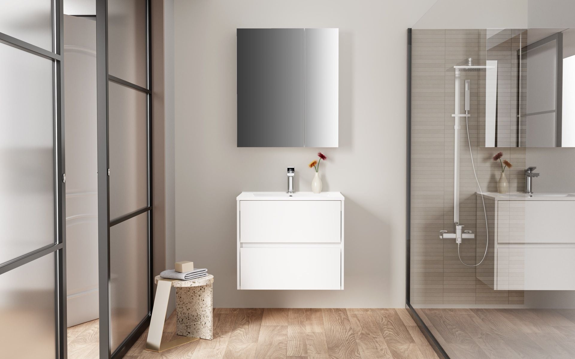 Hayat Spiegelkast 2 Assymetrische, 4 in Hoogte Verstelbare Legplanken - 60x70x15cm - Luxurysanitair
