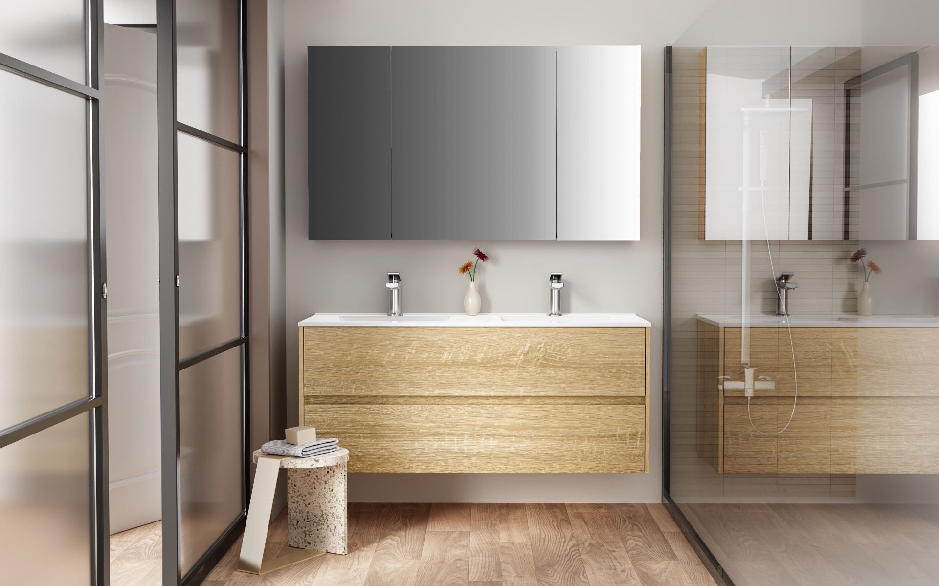 Hayat Spiegelkast 3 Assymetrische, 6 in Hoogte Verstelbare Legplanken - 120x70x15cm - Luxurysanitair