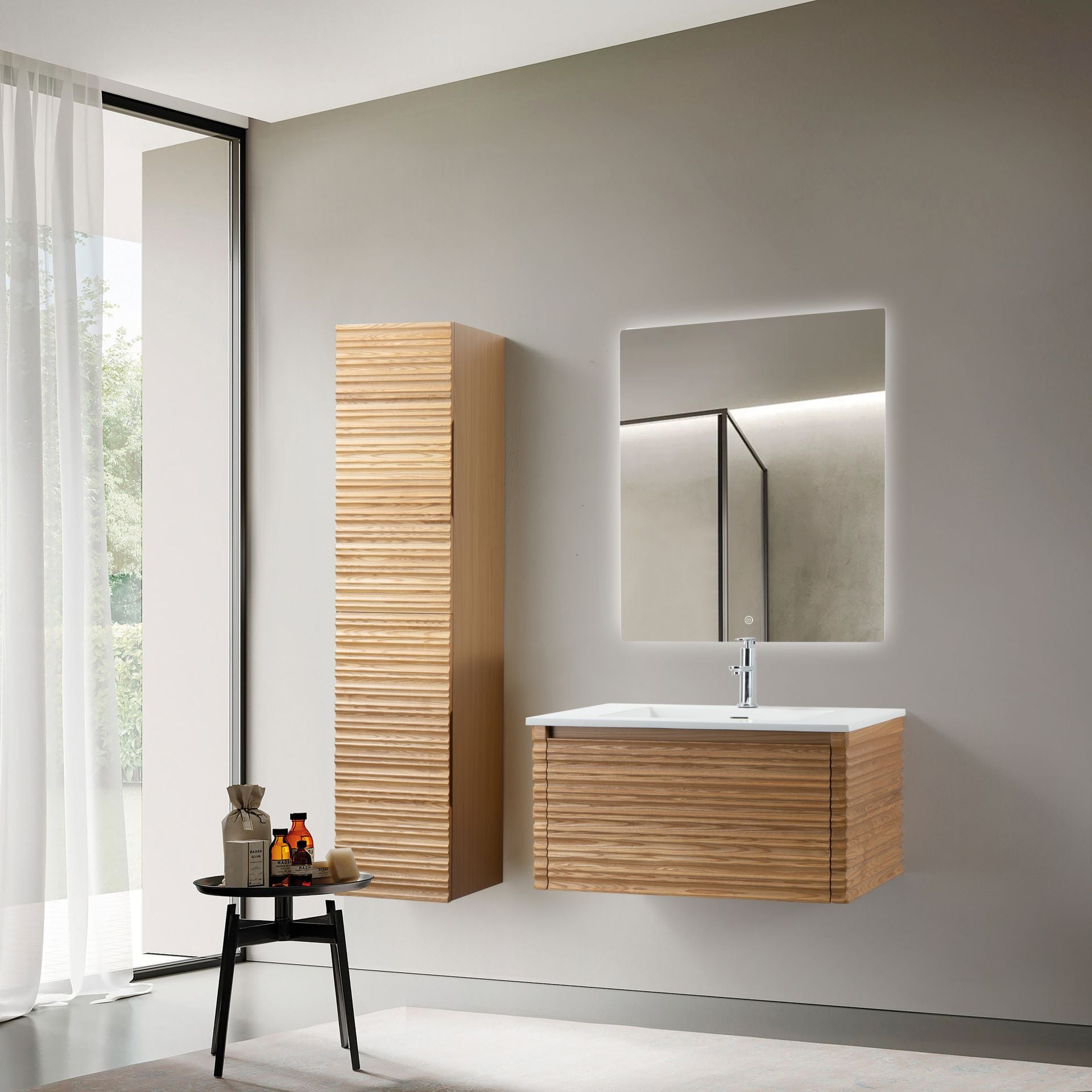 Kamellia Wastafelondenkast 1 Lade Soft Close  (79x40x52cm) - Licht Walnoten - Luxurysanitair