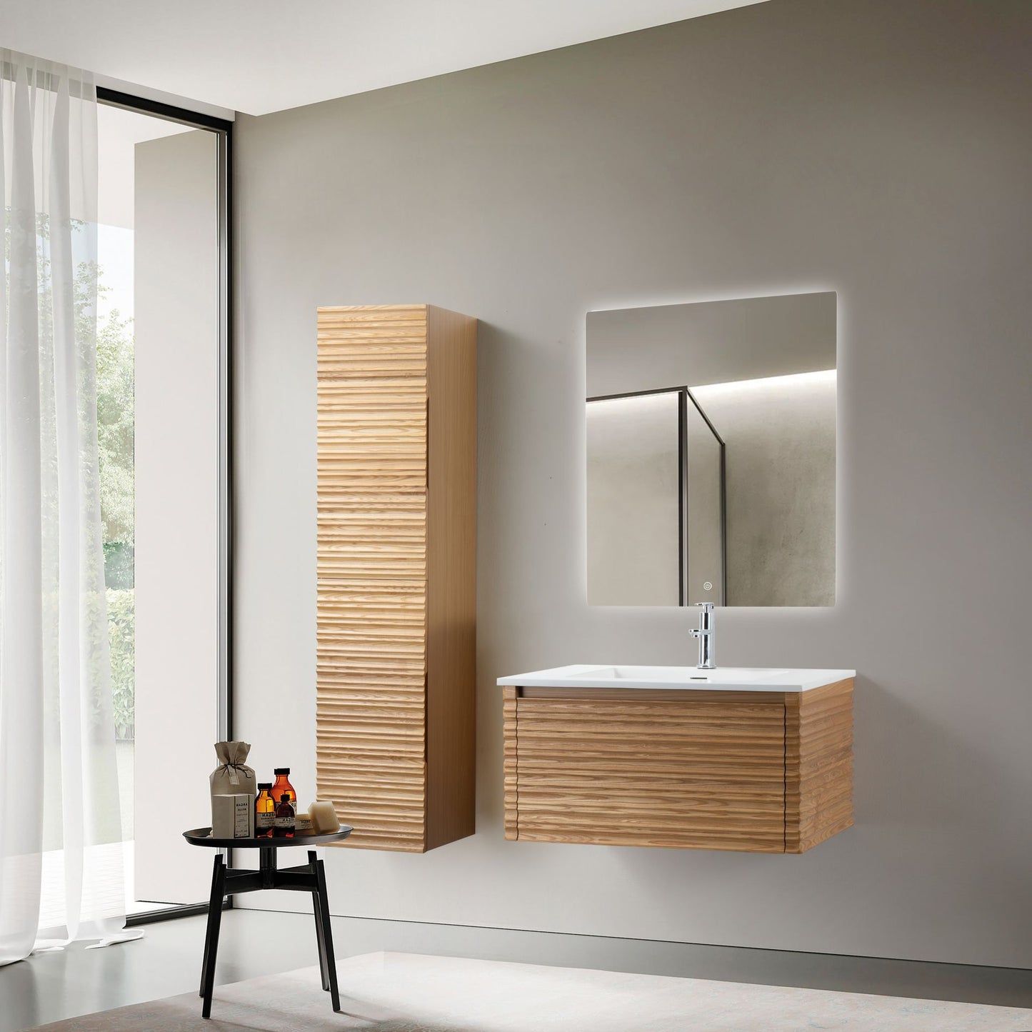 Kamellia Kolomkast 2 Deuren Omkeerbaar - 35x160x35cm - Licht Walnoten - Luxurysanitair