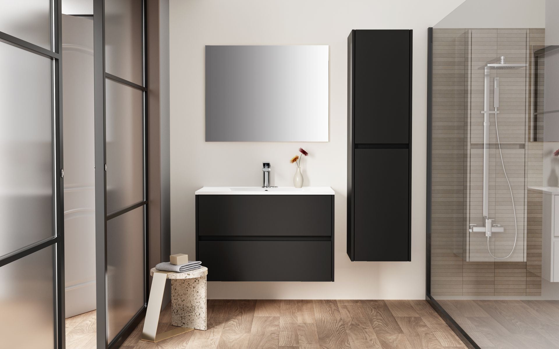 Aloni Hayat Kolomkast 2 Deuren Greeploos Soft Close Omkeebaar - 35x135x35cm - Luxurysanitair