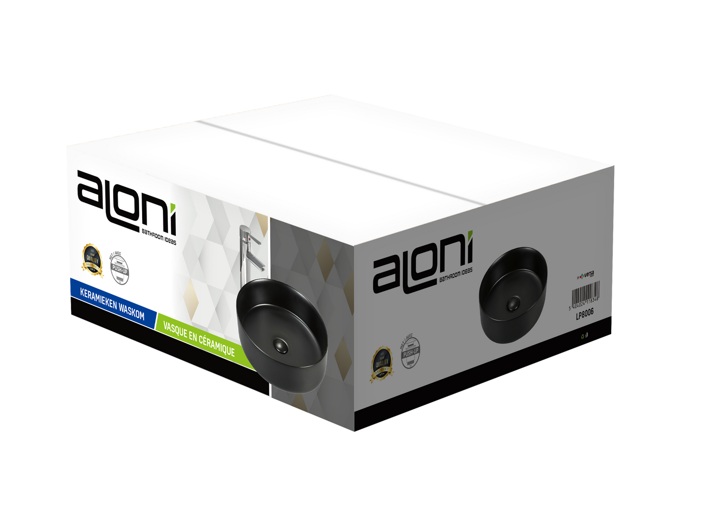 Aloni Fira Waskom Opbouw Zonder Overloop Zonder Kraangat Met Click Waste Keramiek 36x12,5x36cm - Luxurysanitair