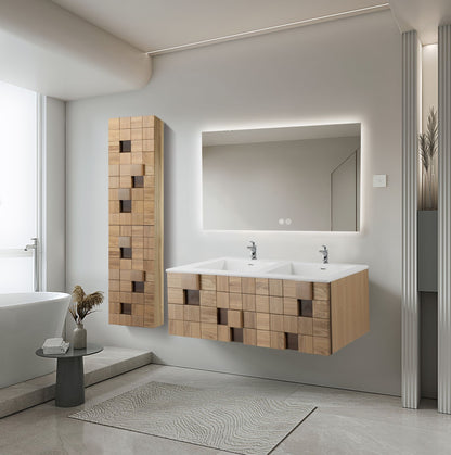 Wonda Square Slim Wastafel 2 Wasbakken 2 Kraangaten Kunstmarmer 120x1,6x52,5cm - Mat Wit - Luxurysanitair