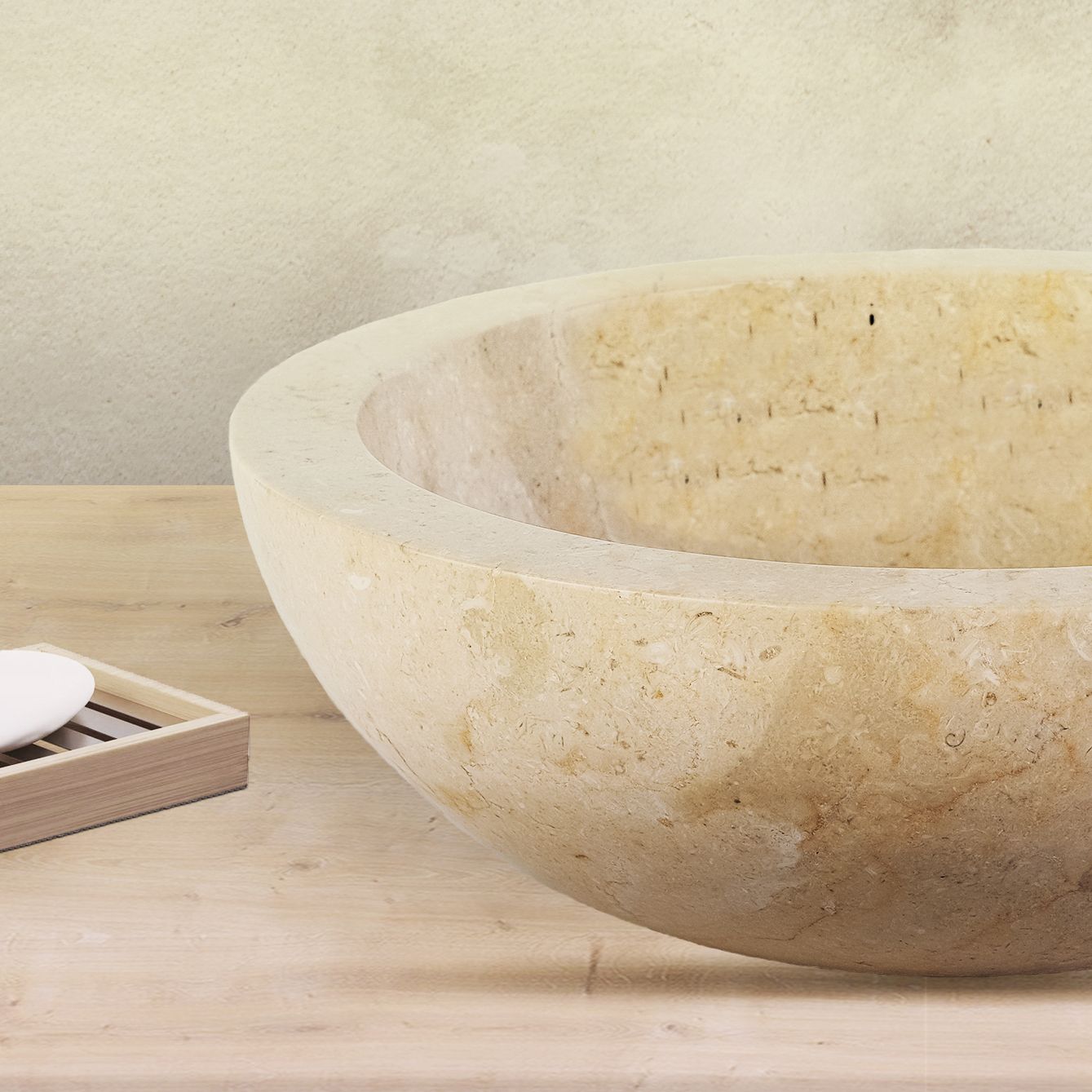 Volledig Gepolijste Waskom Van Steen Marmer 35x12cm - Luxurysanitair