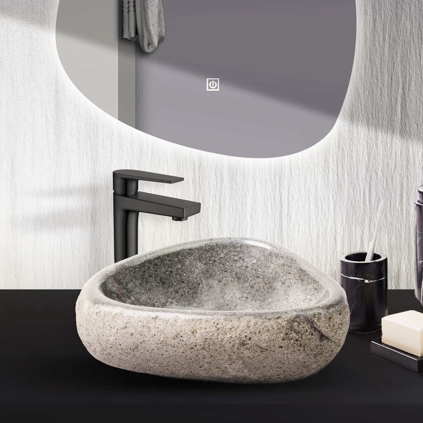 Ronde Waskom Van Natuurlijke Riviversteen Dunne Rand - GRIJS 35x15x1,5cm - Luxurysanitair