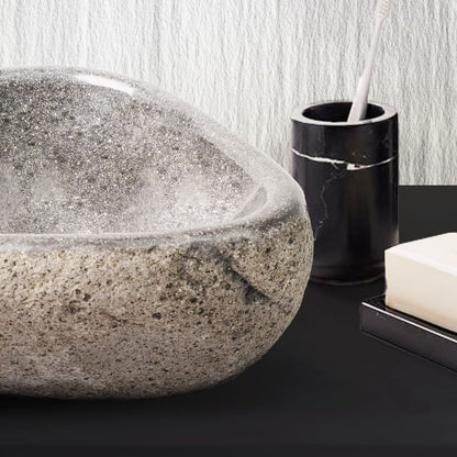 Ronde Waskom Van Natuurlijke Riviversteen Dunne Rand - GRIJS 35x15x1,5cm - Luxurysanitair