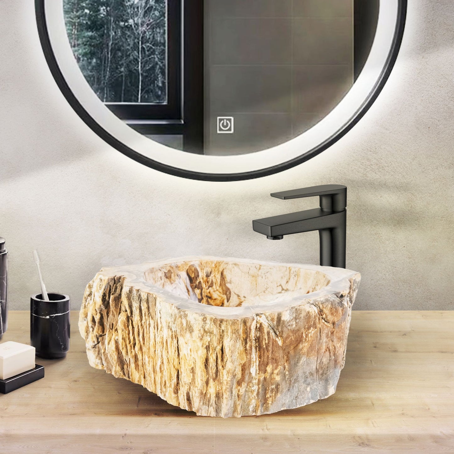 Waskom Fossiel Hout 30x35x15cm - Luxurysanitair