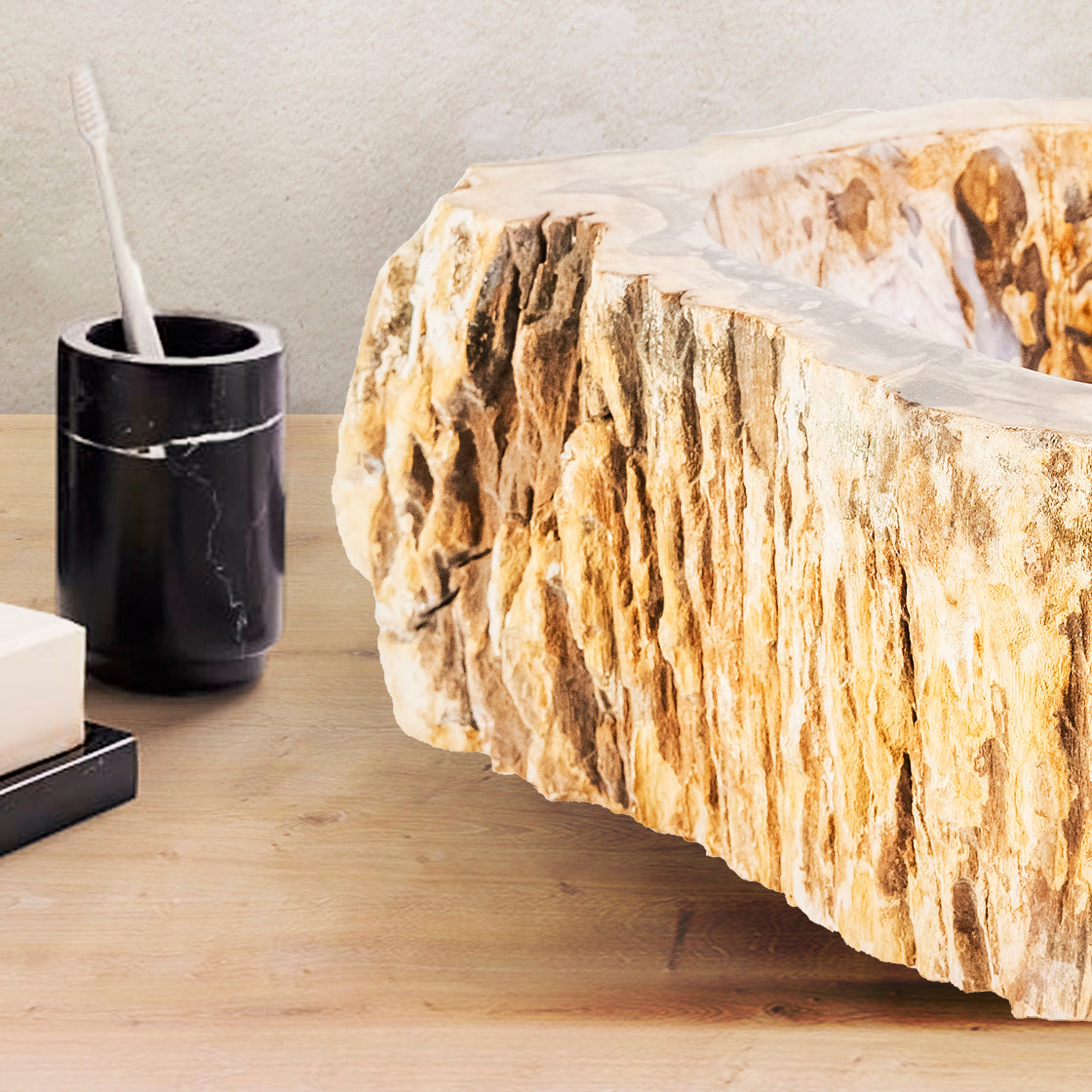 Waskom Fossiel Hout 30x35x15cm - Luxurysanitair