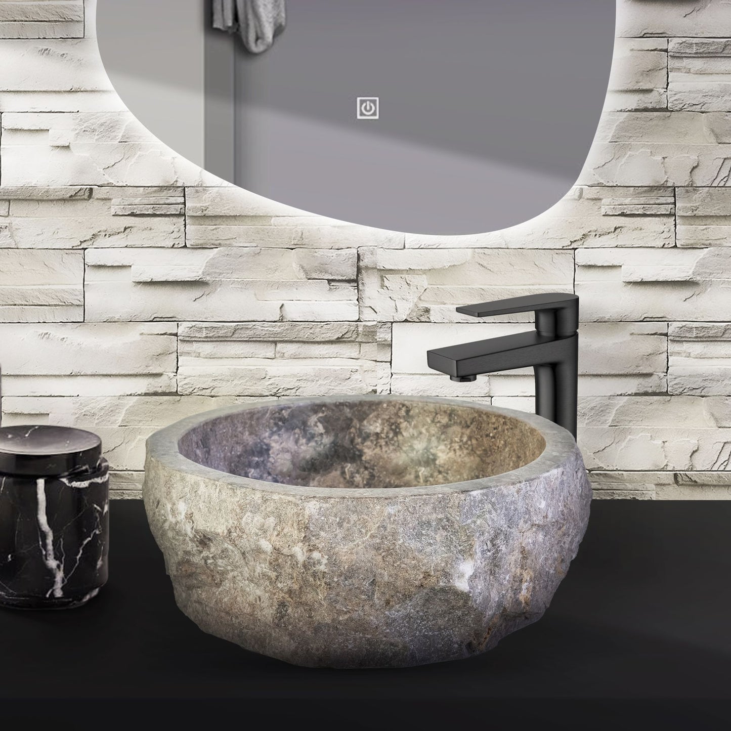 Geerodeerde Natuurmarmeren Waskom 30x35x15cm - Luxurysanitair