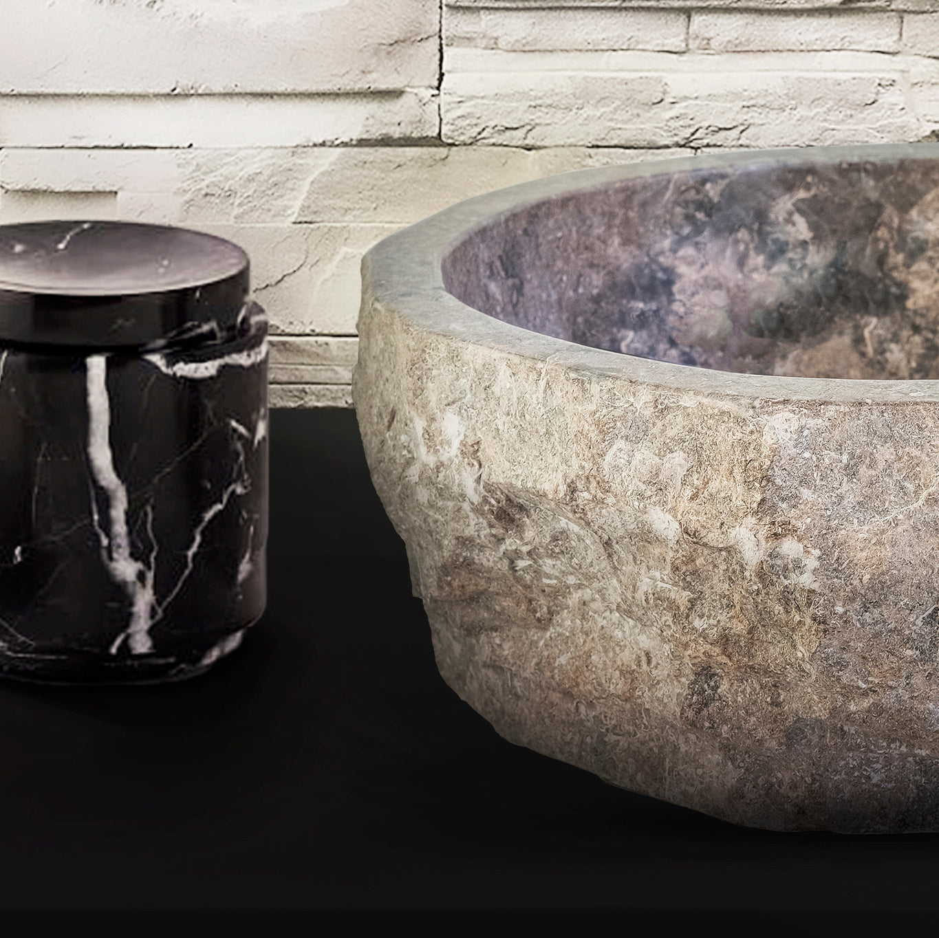 Geerodeerde Natuurmarmeren Waskom 30x35x15cm - Luxurysanitair