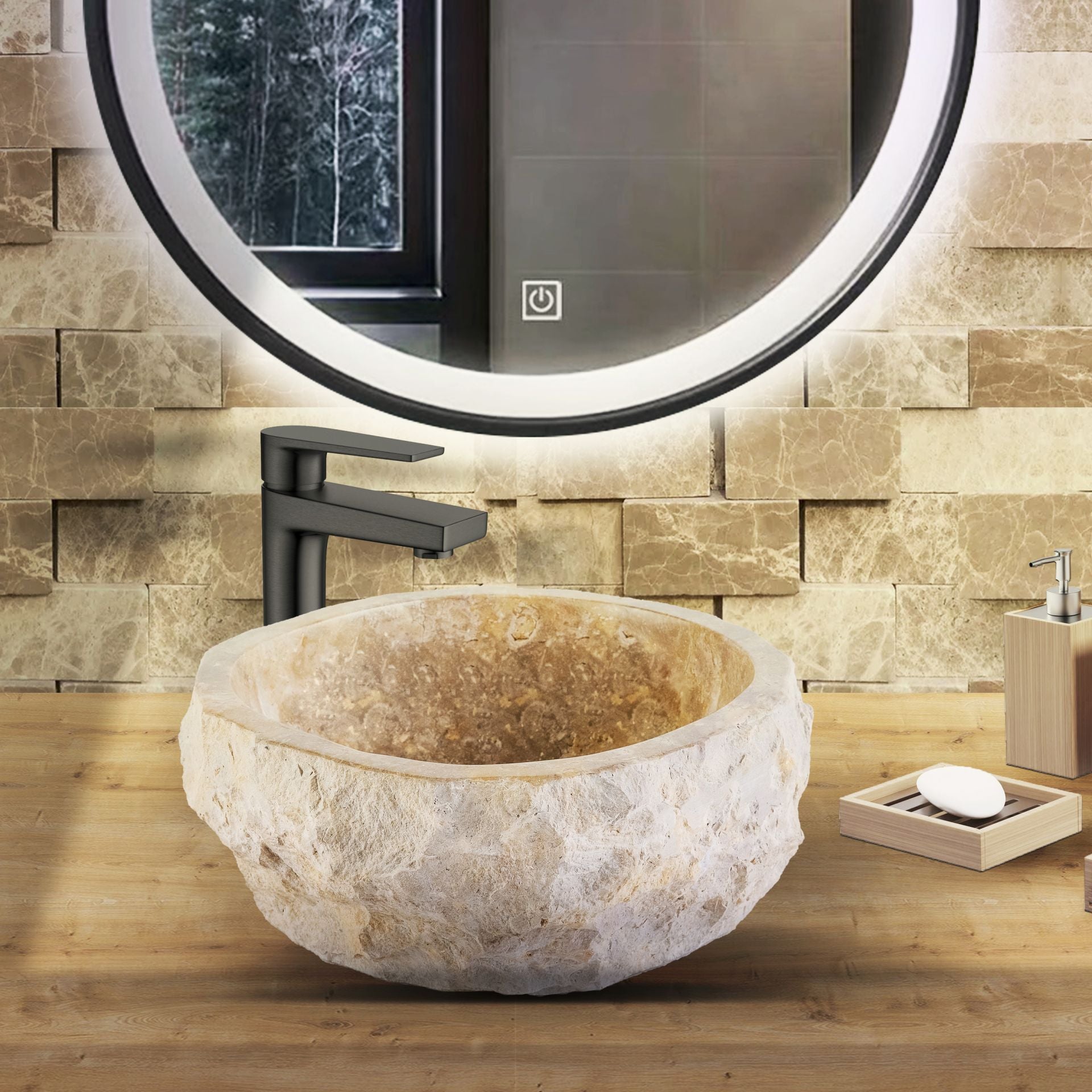 Geerodeerde Natuurmarmeren Waskom 30x35x15cm - Luxurysanitair