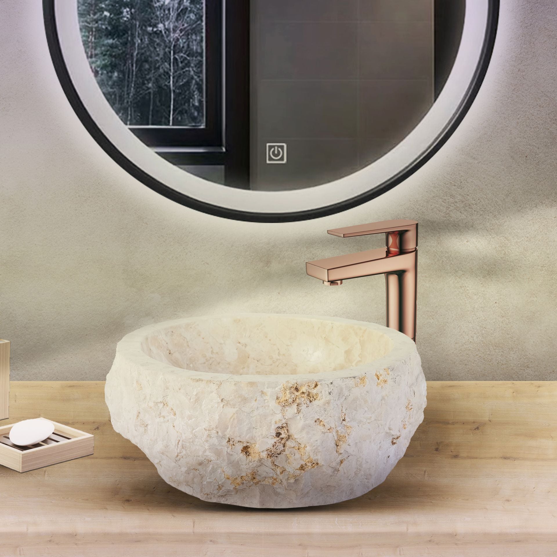 Geerodeerde Natuurmarmeren Waskom 30x35x15cm - Luxurysanitair