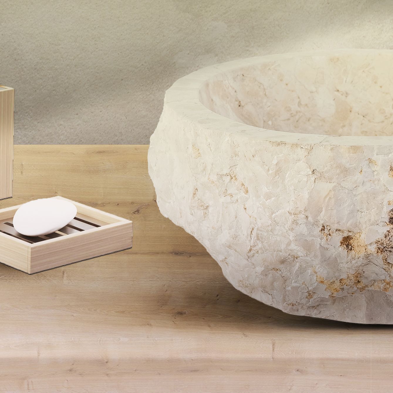 Geerodeerde Natuurmarmeren Waskom 30x35x15cm - Luxurysanitair