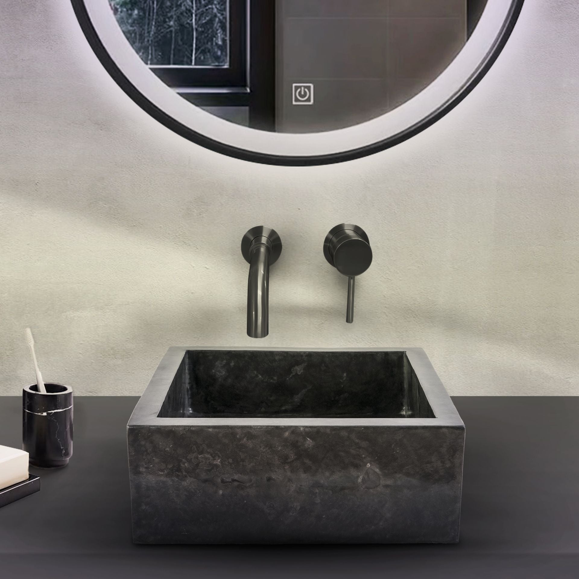 Vierkanten Opbouw Waskom Volledig Gepolijst 40x40x15cm - Luxurysanitair