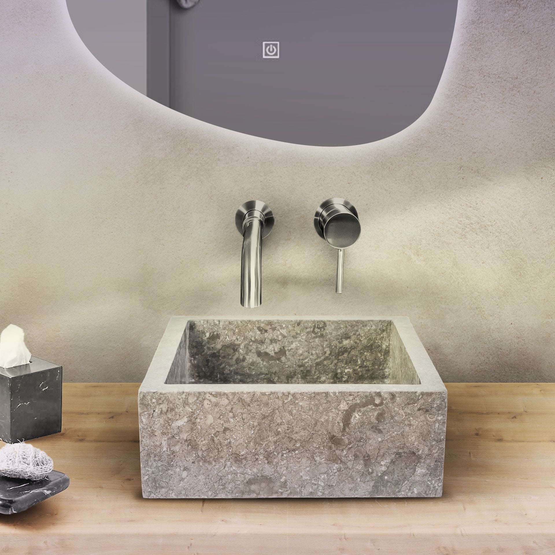 Vierkanten Opbouw Waskom Volledig Gepolijst 40x40x15cm - Luxurysanitair