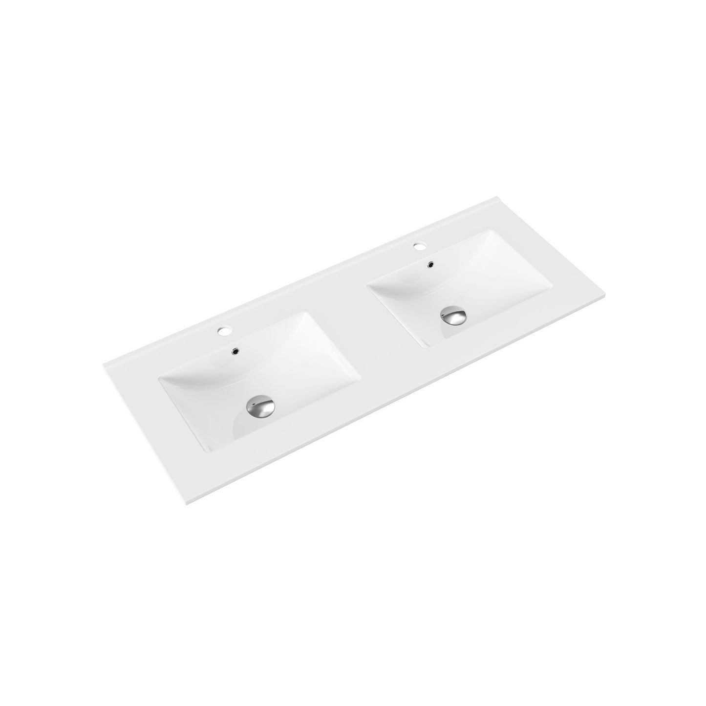Aloni Hayat Wastafel 2 Wasbakken 2 Kraangaten Kunstmarmer 120x1,5x45cm - Glanzend Wit - Luxurysanitair