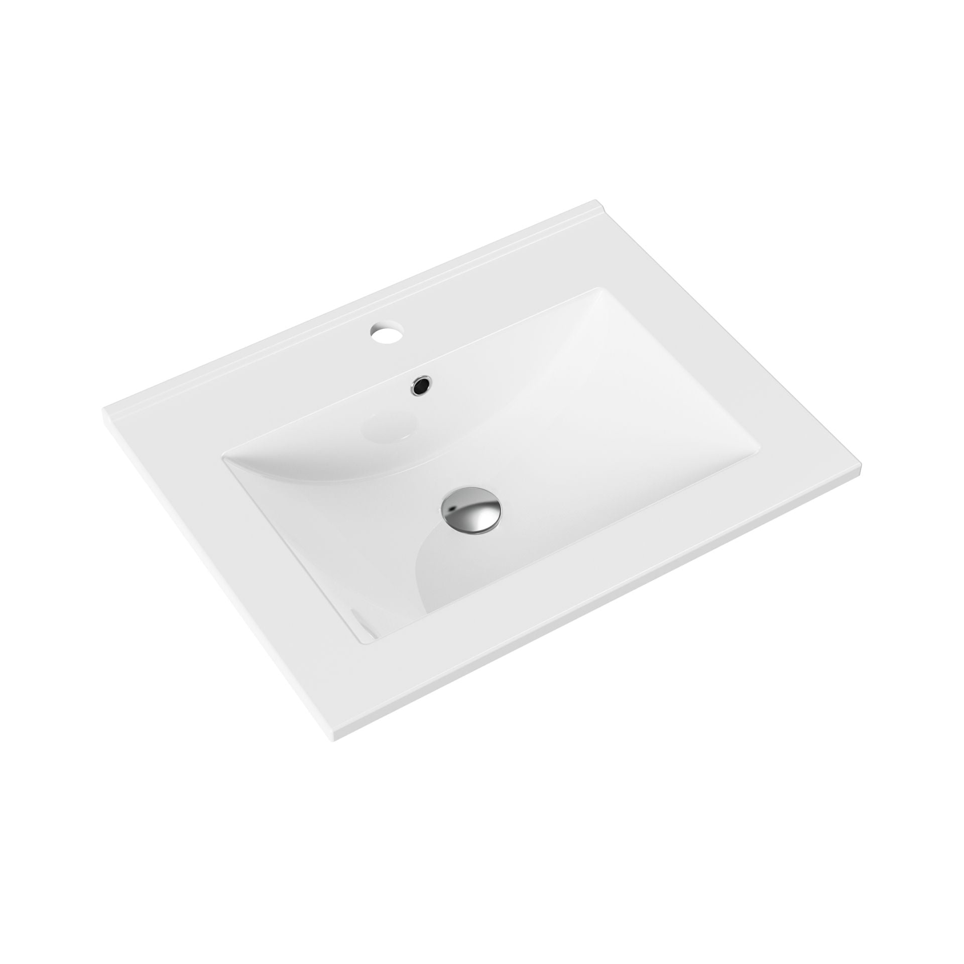 Aloni Hayat Wastafel 1 Wasbakken 1 Kraangaten Kunstmarmer 60x1,5x45cm - Glanzend Wit - Luxurysanitair