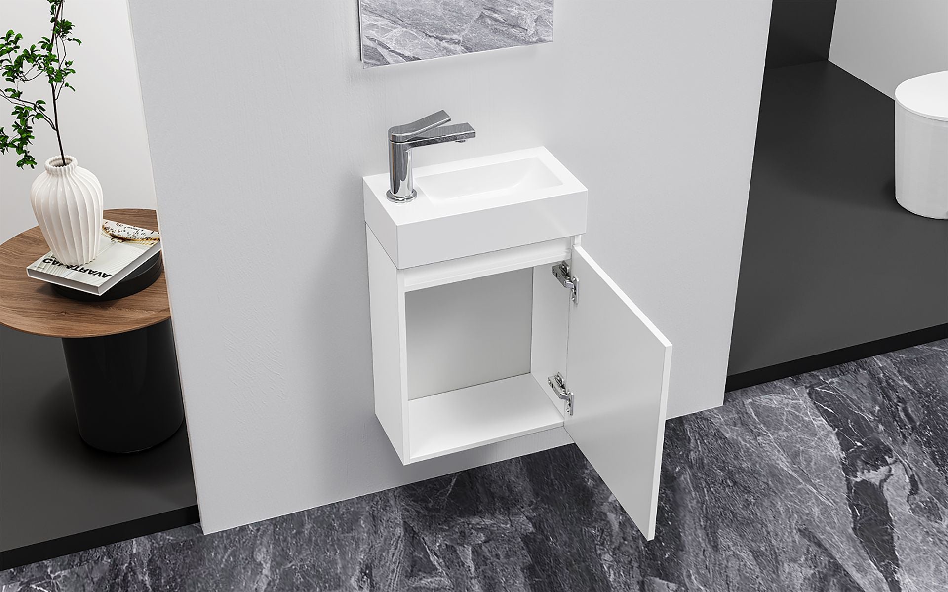 Aloni Zyro Toiletmeubelset Compleet Onderkast Met 1 Deur Greeploos 40,5x22,5cm - Luxurysanitair