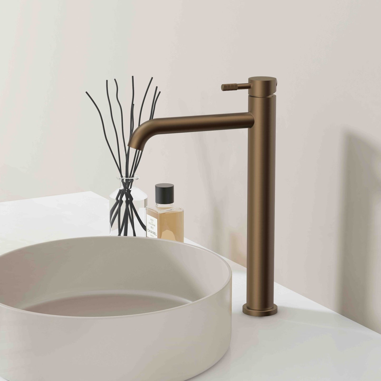 Stria Wastafelemengkraan Hoog Cold Start, Hendel Met Verfjinde Ribbelstructuur - Luxurysanitair