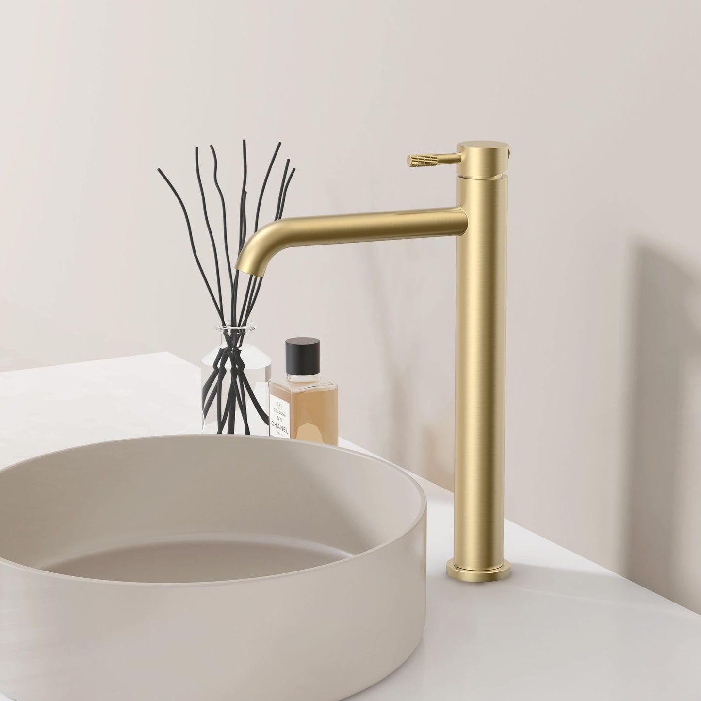 Stria Wastafelemengkraan Hoog Cold Start, Hendel Met Verfjinde Ribbelstructuur - Luxurysanitair