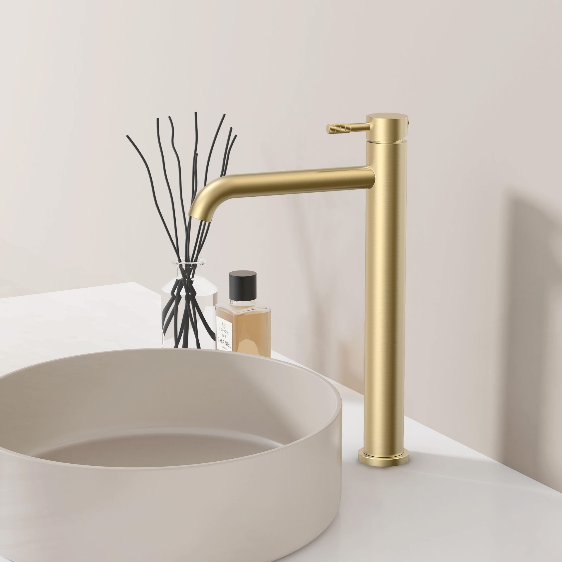 Stria Wastafelemengkraan Hoog Cold Start, Hendel Met Verfjinde Ribbelstructuur - Luxurysanitair