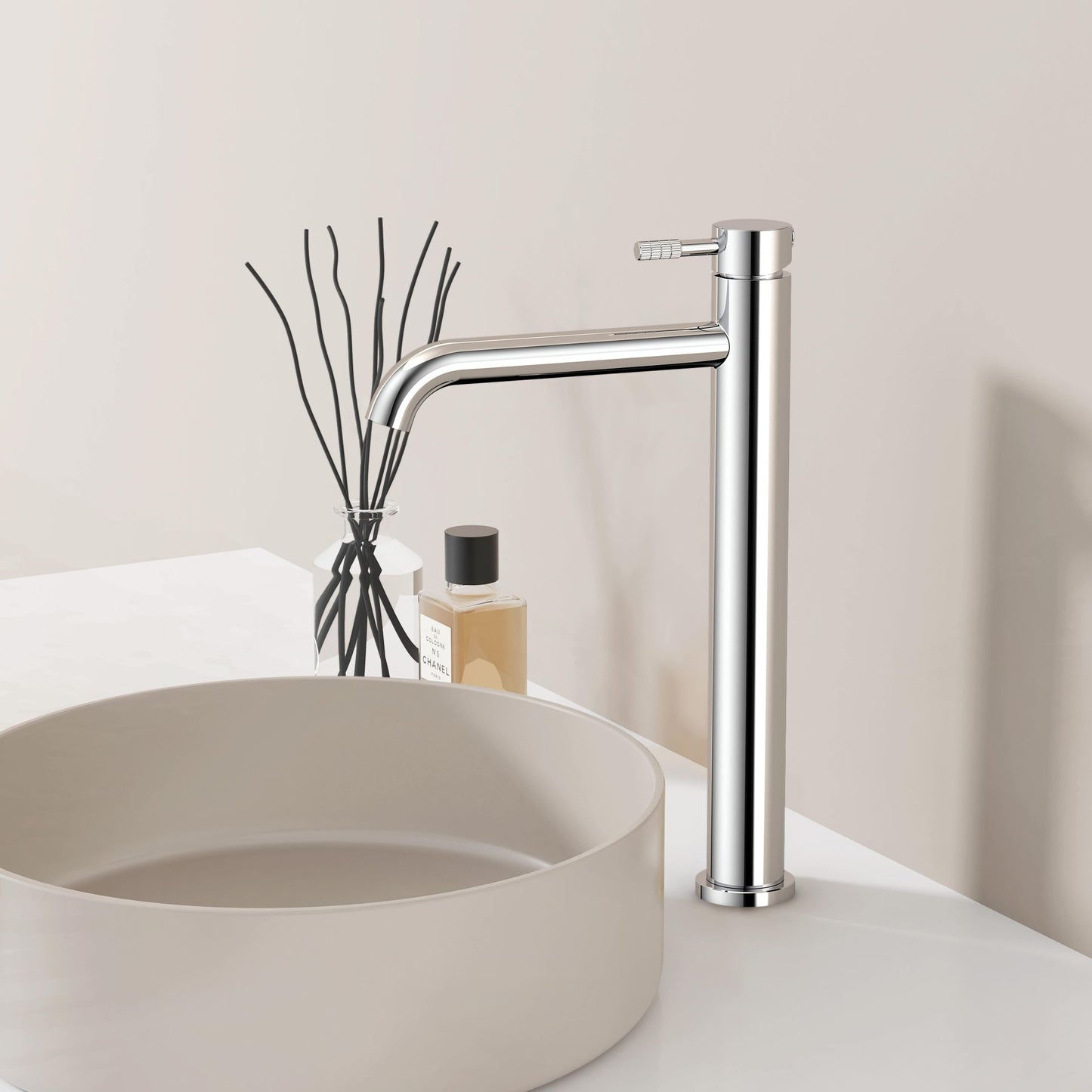 Stria Wastafelemengkraan Hoog Cold Start, Hendel Met Verfjinde Ribbelstructuur - Luxurysanitair