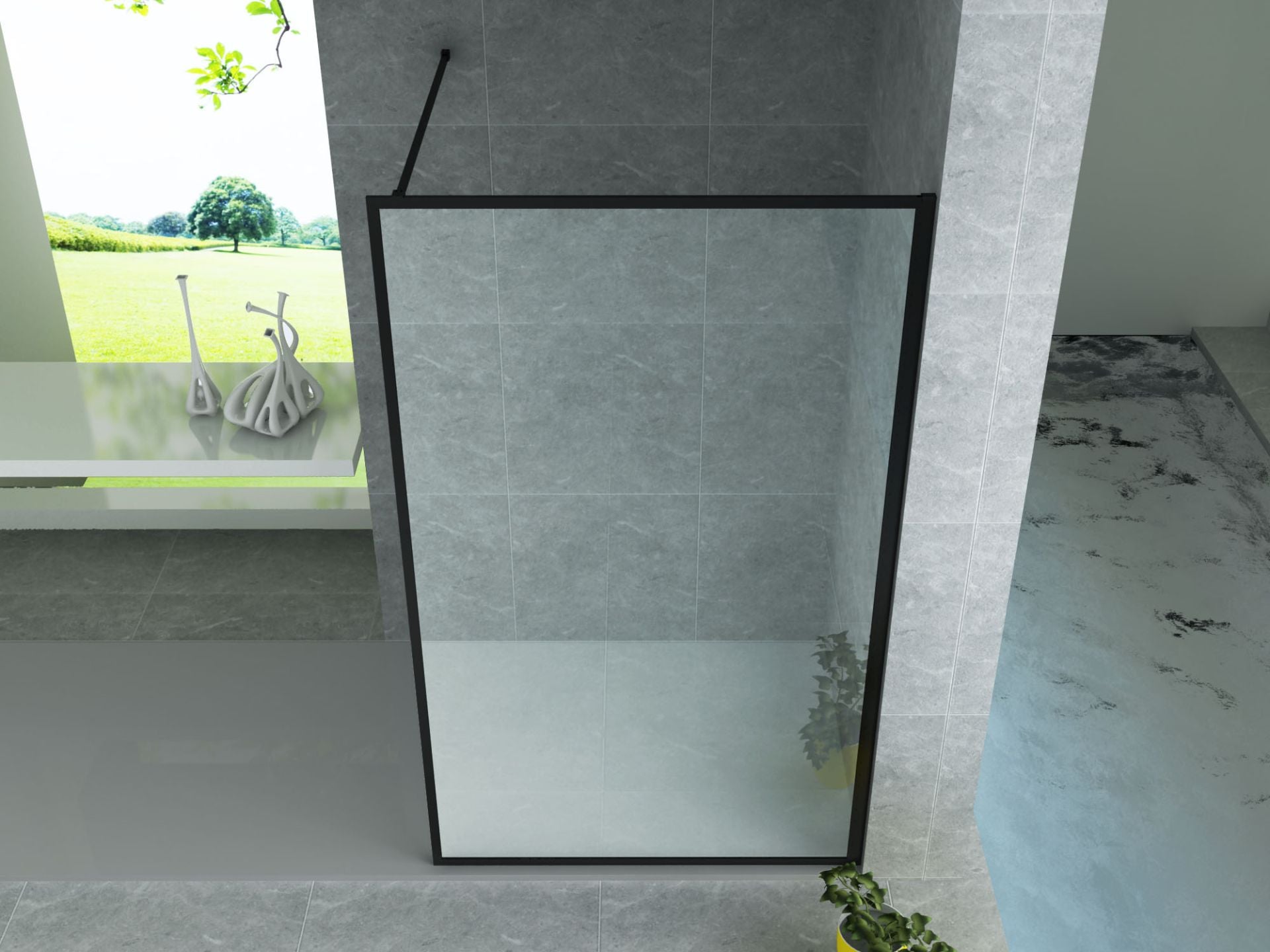 Aloni Inloopdouchewand Mat Zwart Profiel/Rand 140x200cm 8mm - Luxurysanitair