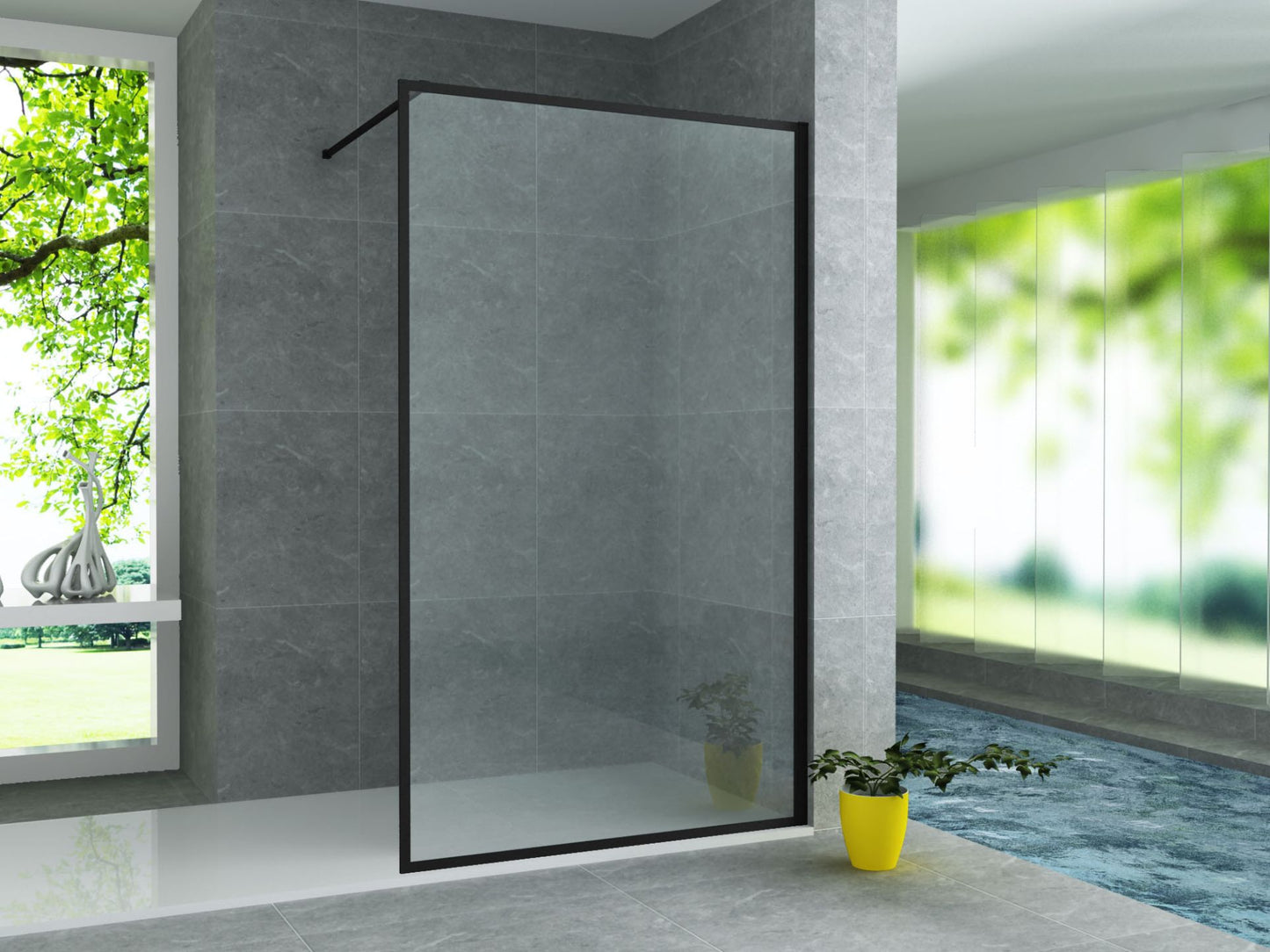 Aloni Inloopdouchewand Mat Zwart Profiel/Rand 140x200cm 8mm - Luxurysanitair