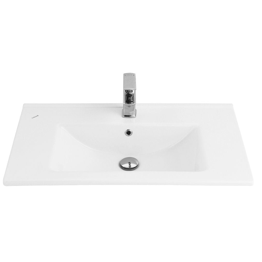 Su Wastafel 1 Wasbak Met Kraangat Keramiek 80x45cm - Glanzend Wit - Luxurysanitair