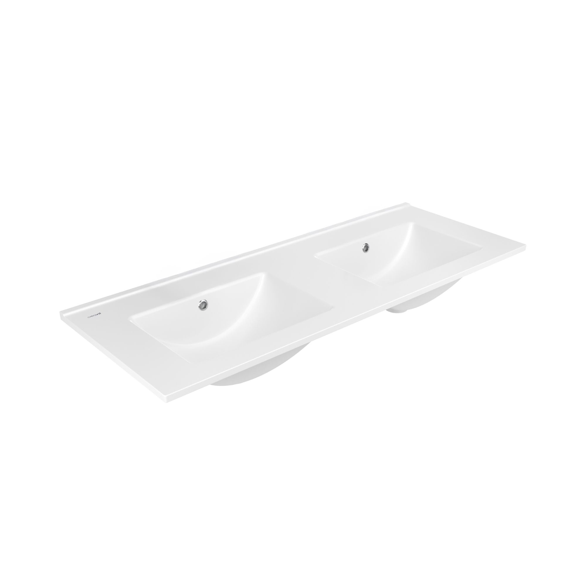 Creavit Su Wastafel 2 Wasbakken Zonder Kraangaten Kunstmarmer 121x46cm - Glanzend Wit - Luxurysanitair