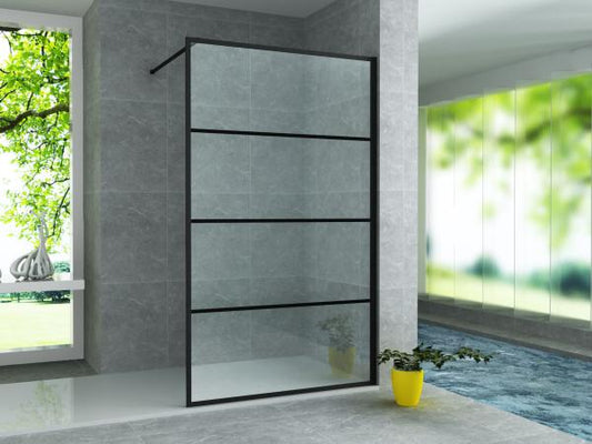 Aloni Inloopdouchewand Mat Zwart Raster 140x200cm 8mm - Luxurysanitair