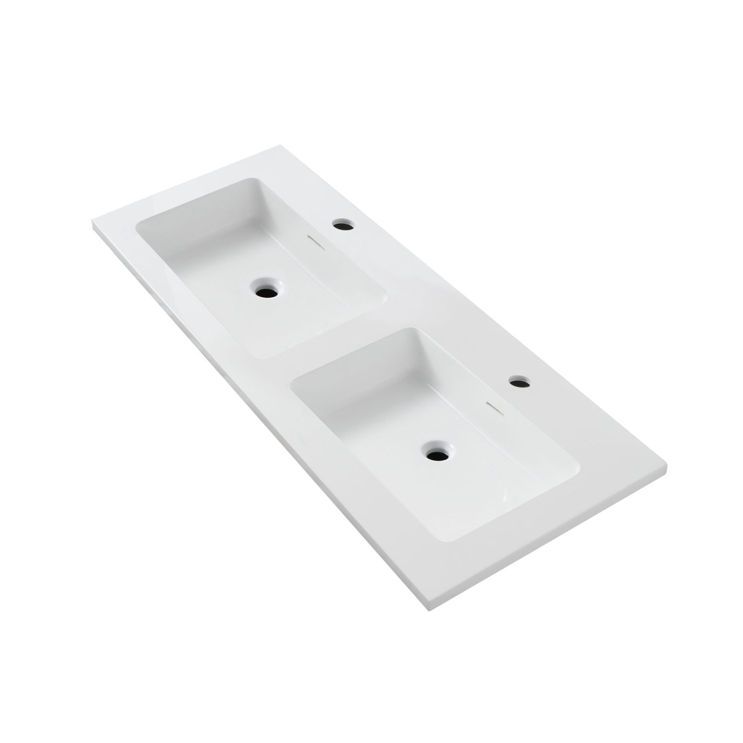 Wonda Square Slim Wastafel 2 Wasbakken 2 Kraangaten Kunstmarmer 120x1,6x52,5cm - Mat Wit - Luxurysanitair