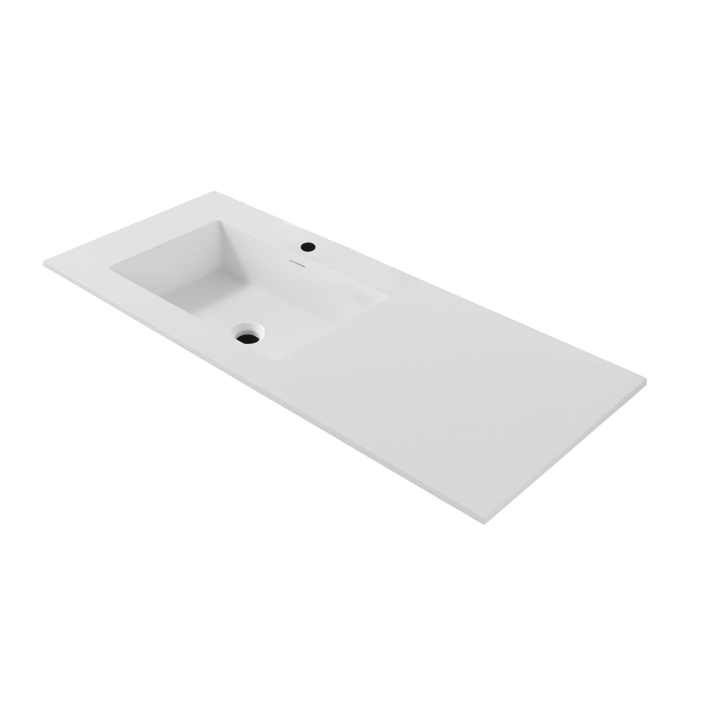 Wonda Square Slim Wastafel 1 Wasbak 1 Kraangaten Kunstmarmer 120x1,6x52,5cm - Mat Wit - Luxurysanitair