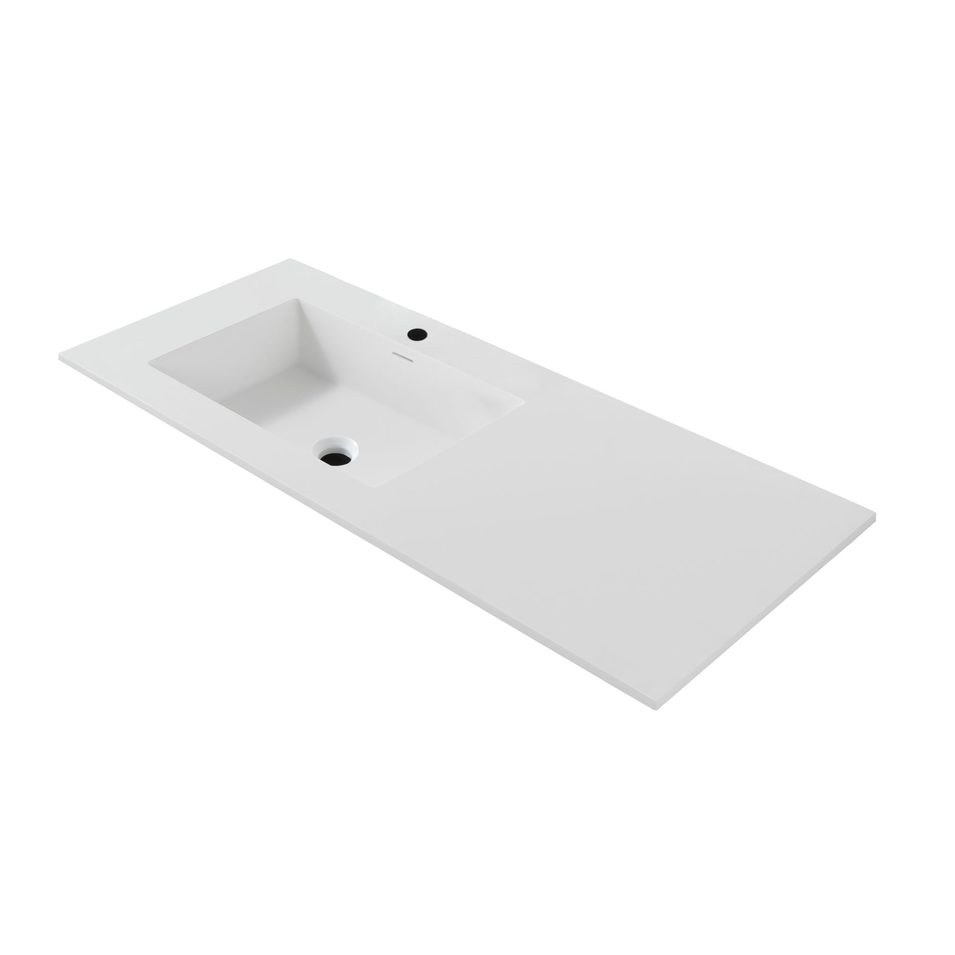 Wonda Square Slim Wastafel 1 Wasbak 1 Kraangaten Kunstmarmer 120x1,6x52,5cm - Mat Wit - Luxurysanitair