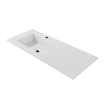 Wonda Square Slim Wastafel 1 Wasbak 1 Kraangaten Kunstmarmer 120x1,6x52,5cm - Mat Wit - Luxurysanitair