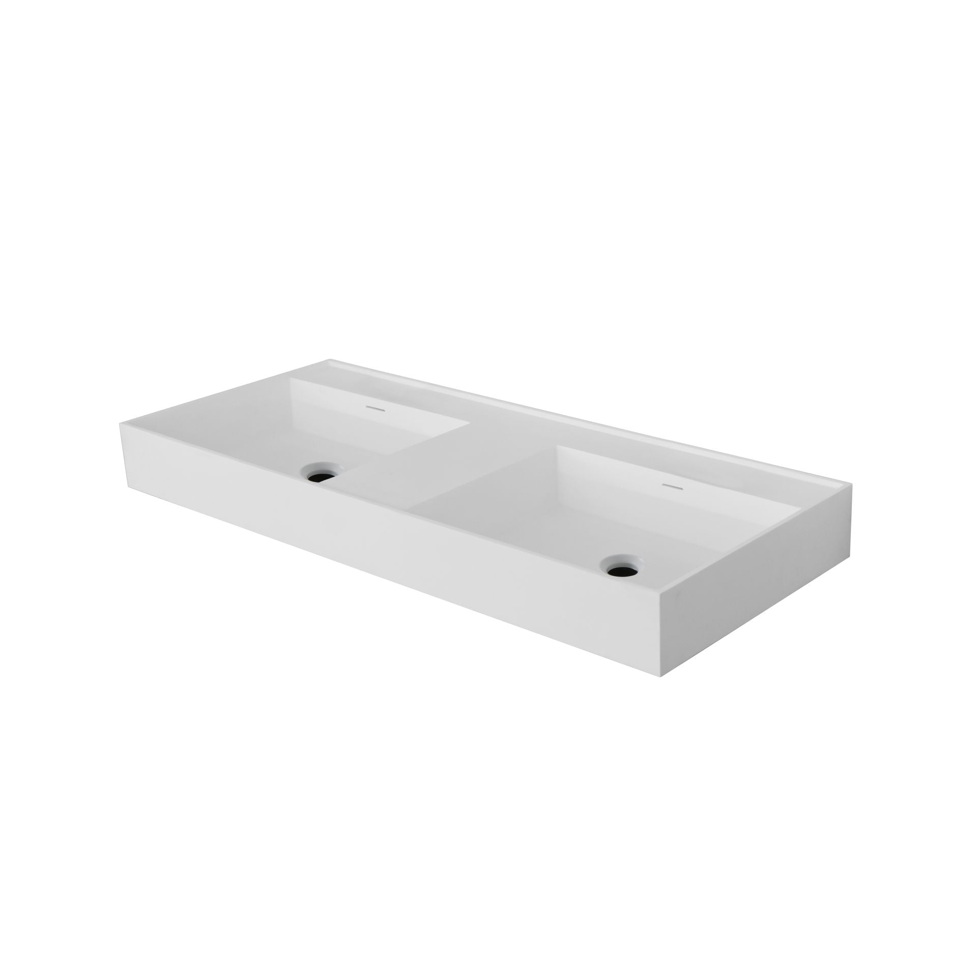 Wonda Square Wastafel 2 Wasbakken Met Overloop Zonder Kraangaten Kunstmarmer 120x12x52,5cm - Mat Wit - Luxurysanitair
